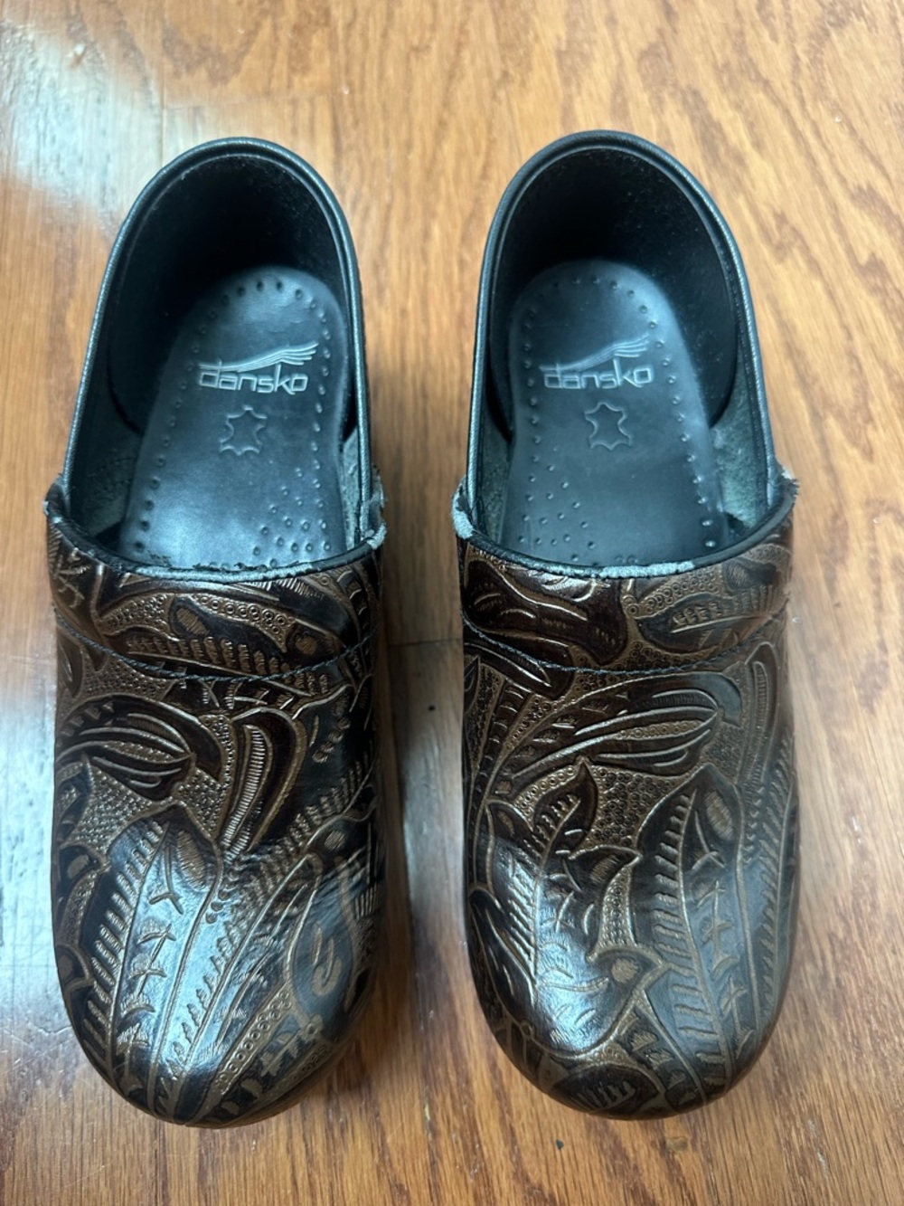 Dansko Brown Embossed Leather Slip-On Clogs